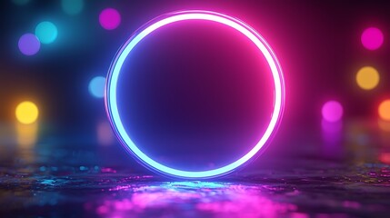 Poster - Neon Circle Light Frame Background