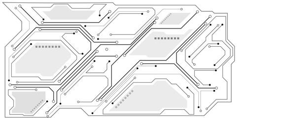 Poster - Abstract black circuit diagram on white background. PCB Trace Black and White Engineering Data Communication Concept Vector.