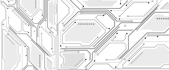 Poster - Vector Technology black circuit diagram concept. Abstract technology on white background. High-tech circuit board.