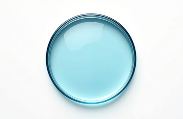 Poster - Top view of empty petri dish in blue glass isolated for lab testing. Clean laboratory equipment for chemical, biological, pharmaceutical research, experiment, analysis. Biotechnology development for