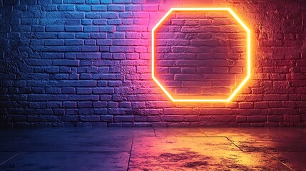 Poster - neon octagon light on brick wall