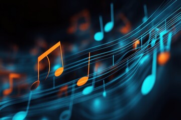 Poster - Colorful music notes creating a seamless digital pattern with vibrant background tones, Music Notes in 3d Musical Background Seamless HD able