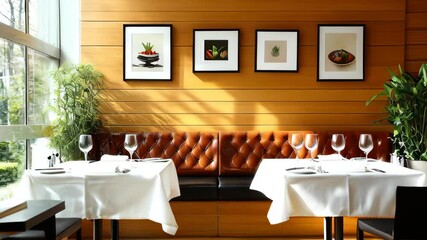 Poster - Cozy living room with framed pictures on the wall, soft lighting, and a warm brown leather sofa. Concept of: home comfort, interior design, relaxation, personal space, stylish decor, cozy atmosphere