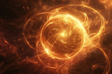Poster - Abstract representation of a glowing orb surrounded by swirling blue and orange energies in a cosmic setting