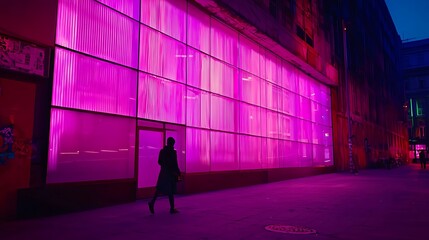 Poster - Person Walking Past Pink Neon Building at Night