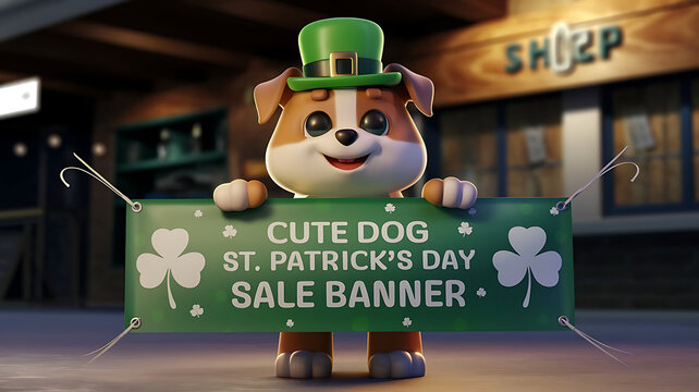  Lucky Deals! St. Patrick’s Day Sale Banner with Adorable Dog, St.Patrick's day sale background for advertising, banners, leaflets and flyers, created with generative ai