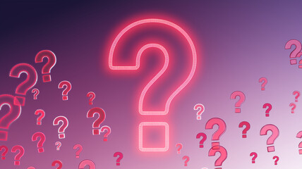 Poster - Pink question marks on a gradient background, a large central question mark stands out, symbolizing inquiry, uncertainty, or the search for answers