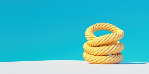 Poster - Stacked Yellow Rope Rings Against Blue Backdrop Abstract Background Design