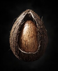 Poster - Intricately Crafted Brown Egg Surrounded by Organic Brown Shell on Dark Background, Capturing Nature's Artistry and Uniqueness in Detail