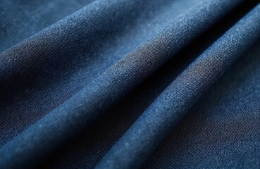 Aufkleber - Smooth indigo denim fabric texture with minimal fading and sharp textile. Classic indigo color, denim cloth background for apparel, fashion. Stylish cotton canvas textile with diagonal fold.
