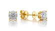 © Hector - Yellow gold diamond stud earrings. front and side view of solitaire diamond earrings isolated on a white background. Shadowed. Illustration