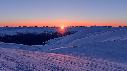 Poster - Stunning Sunset over Snow Mountains Winter Landscape