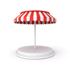 Aufkleber - Blank white podium pedestal with red striped dome umbrella awning roof or blank product display mockup stand platform isolated on white background with shadow minimal conceptual 3D rendering