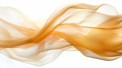 Poster - Flowing golden fabric creates a delicate and elegant visual display on a white background