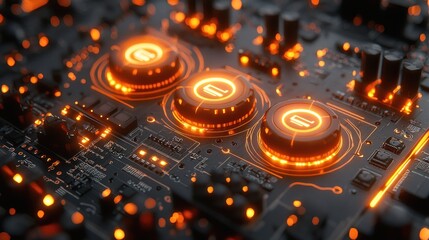 Fototapete - Glowing Circuit Board: Futuristic Technology Abstract