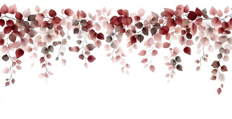 Poster - Delicate red and pink leaves cascade downward on a soft white backdrop, creating a calming and artistic ambiance.