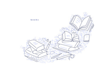 Wall Mural - Open books. Hand drawn vector art line design