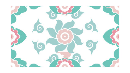 Poster - Pastel Floral Pattern Design Elegant Teal and Pink Flower Motifs