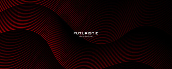 Poster - 3D red lines techno abstract background overlap layer on dark space with waves effect decoration. Modern graphic design element stripes style concept for web, poster, flyer, card, or brochure cover