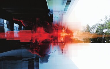 Poster - Abstract Red Orange Blue Composition with Urban Textures