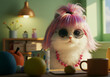 © yewon - Un gato blanco con una peluca punky que celebra el Día de los Inocentes.