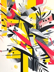 Aufkleber - Energetic abstract painting with organic shapes and vivid colors