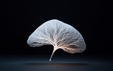 Poster - Glowing Low-Poly Ginkgo Leaf on Dark Background