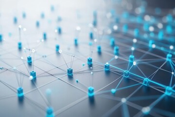 Poster - Exploration of network connections through data points on a white background highlighting digital interconnectivity, Network connections and data points over white background with blue lines
