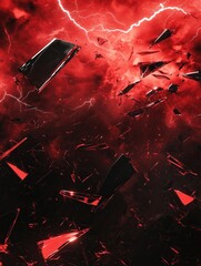 Aufkleber - Dramatic red and black abstract artwork with lightning and shattered glass creating an intense visual experience