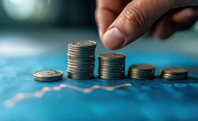 Poster - Businessman stacking coins on financial chart, symbolizing growth and success