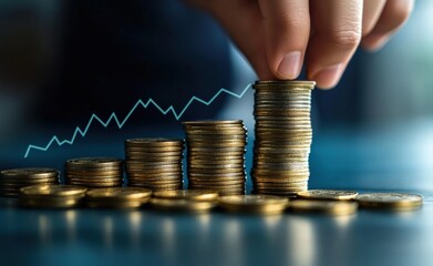 Poster - Businessman stacking coins symbolizing financial growth and success