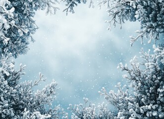 Aufkleber - Winter wonderland background with falling snow and frosted branches