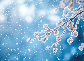 Aufkleber - Snow falling on frozen branches creates winter wonderland scene