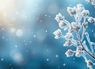Aufkleber - Hoarfrost covering branches during gentle snowfall in winter landscape