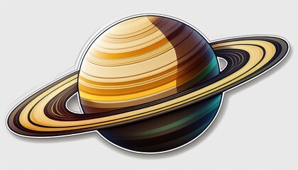 artistic sticker of saturn planet on white background creative design digital art isolated view