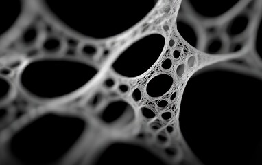 Poster - Abstract Grayscale Network Structure: Interconnected Nodes and Complex Geometric Design