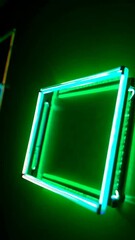 Poster - Neon geometric transformation: vibrant square lights shifting from green to pink