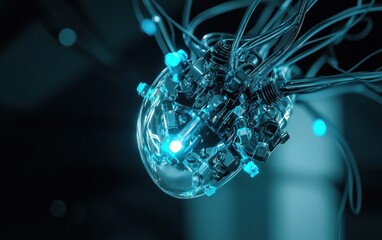 Poster - Futuristic Biomechanical Heart with Glowing Blue Core