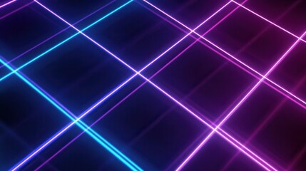 Fototapete - Glowing neon pattern with blue and purple lines creating a modern grid design in dark gradient background for digital art usage