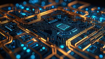 Circuit board close-up. Technology background. 3d rendering