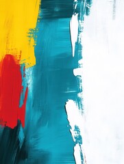 Aufkleber - Bold abstract artwork featuring teal, yellow, and red strokes for creative inspiration on a clean background