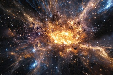 Wall Mural - cosmic explosion represents the big bang event leading to universe creation and expansion, big bang