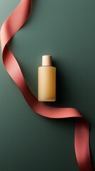 Poster - Elegant glass bottle with minimalistic design and soft ribbon on green backdrop