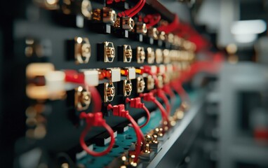 Poster - Intricate Gold and Black Connectors with Red Wiring Close Up