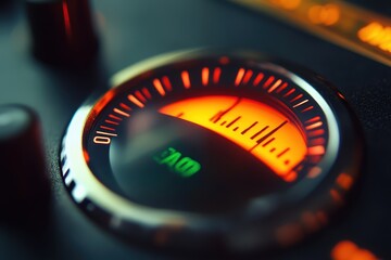 Poster - Analog audio equipment displays signal levels on volume meter in a professional setting, Volume unit meter, analog audio equipment, signal indicator, sound level meter