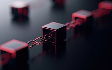Poster - Glowing Red And Black Cubes Linked In A Chain