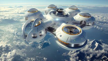 Aufkleber - This luxury space hotel hovers above the clouds, giving guests stunning views.