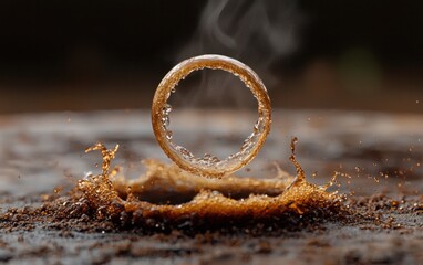 Poster - Levitation of Dark Brown Liquid Ring with Steam