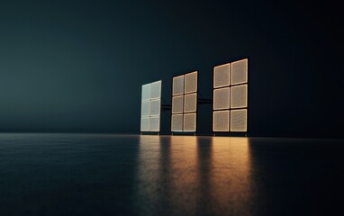 Poster - Illuminated Rectangular Panels on Dark Reflective Surface