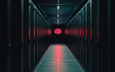 Poster - Mysterious Red Lit Server Room Corridor